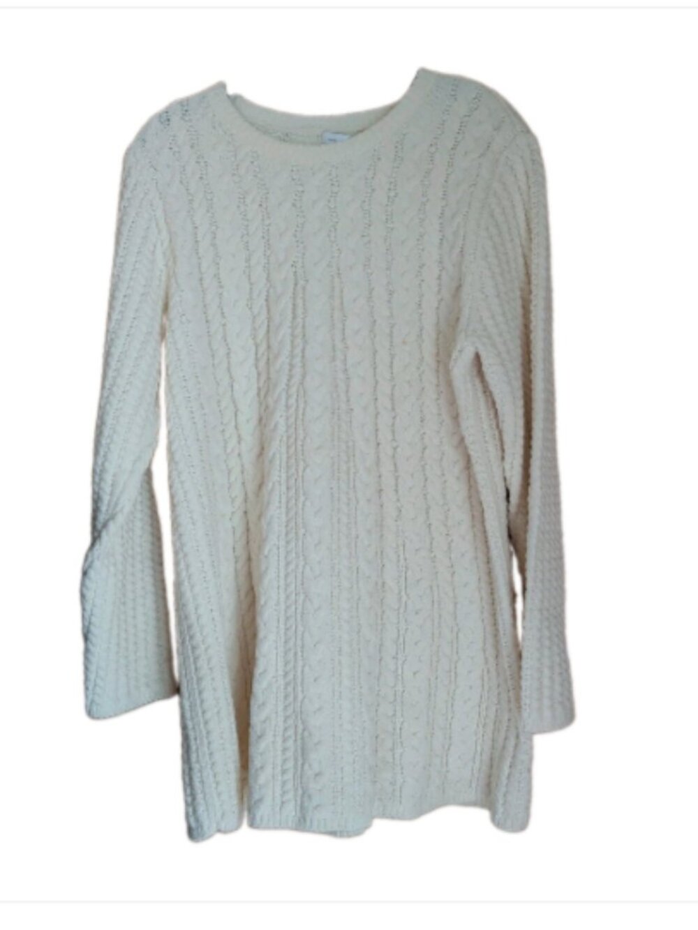 J Jill Chenille Cable Knit Tunic Sweater Large Ivory Fisherman Hygge Minimalist